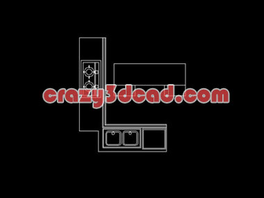L-shaped kitchen cabinet CAD block